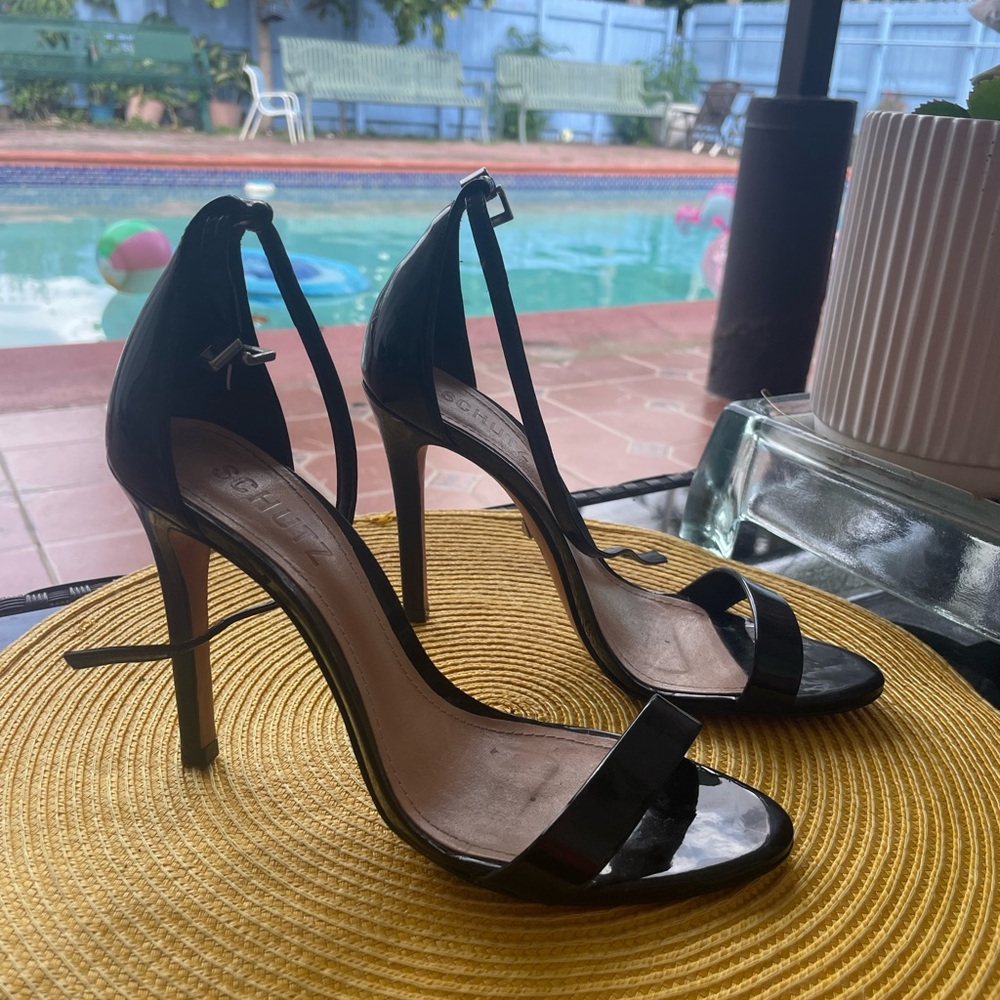 SCHUTZ Black High-Heeled Sandals with Stiletto Design